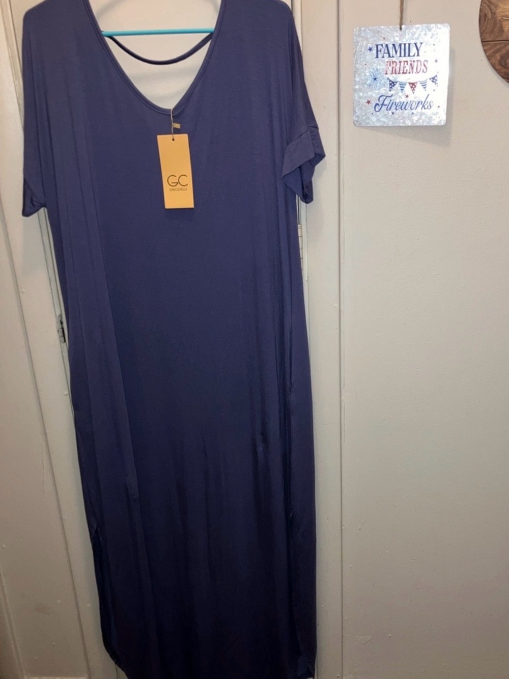 GC Women's Maxi Dress in Deep Purple - Short Sleeve V-Neck